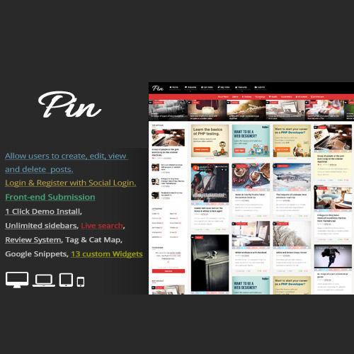Pin = Pinterest Style ,Personal Masonry Blog ,Front-end Submission