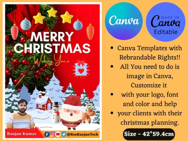 Merry Christmas Poster Templates Canva Editable | Holiday Instagram Templates | Christmas New Year 2023 Instagram Feed | Canva Designs
