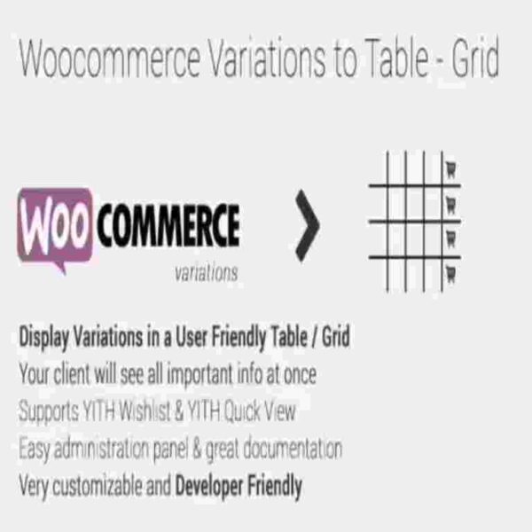 Woocommerce Variations to Table Grid GPL Plugin