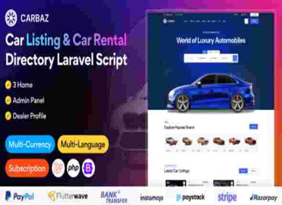 Carbaz Theme GPL Car listing & Car Rental Directory Laravel Script Theme
